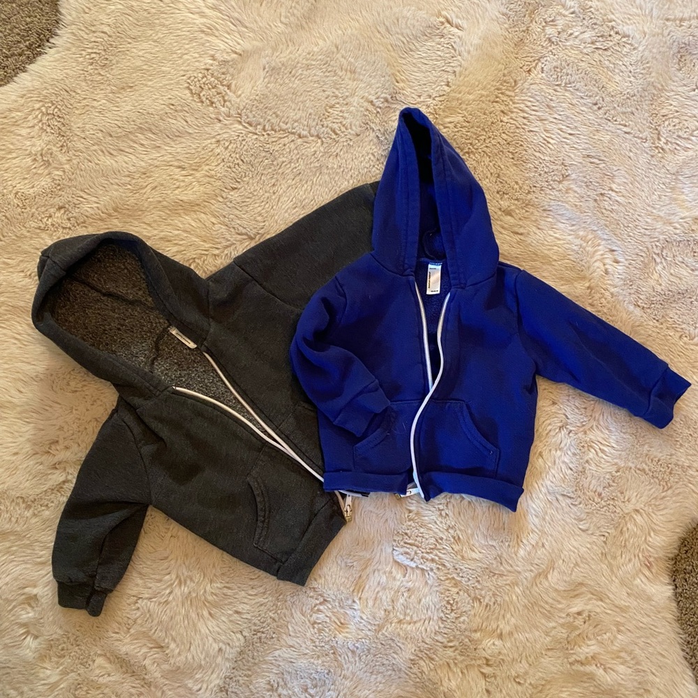 American Apparel Baby Hoodies with contrasting white zipper